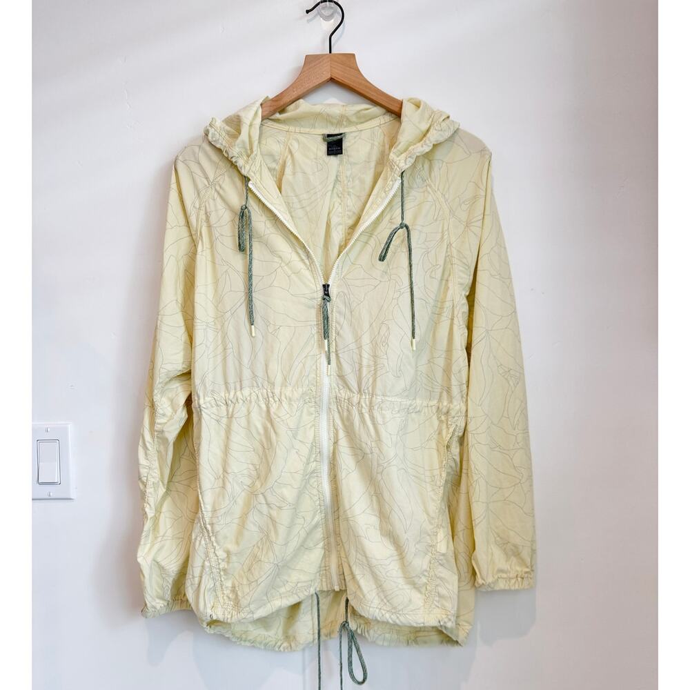 PrAna Lightweight Yellow Zip-Up Windbreaker Grey Floral Print Size Small
